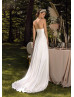 Strapless Beaded Ivory Satin Lace Slit Minimalist Wedding Dress